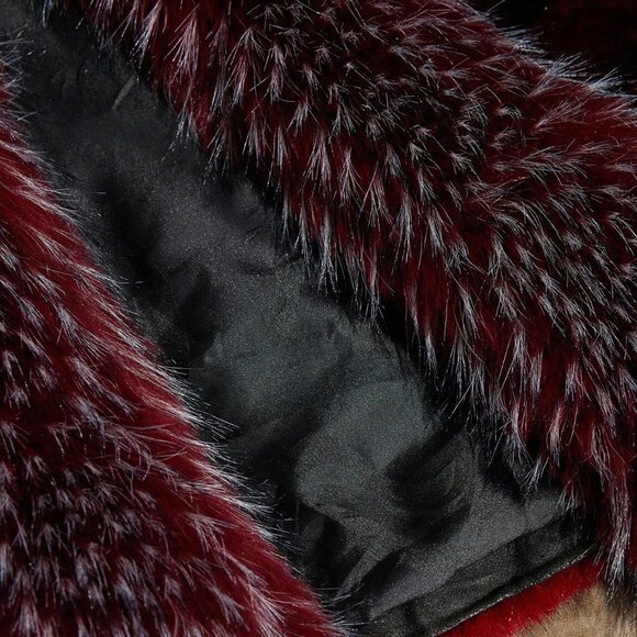 Burgundy Casual Slim Fit Women's Faux Fur Coat - Picture 7 of 7